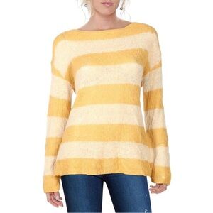Elan Yellow Striped Knit Layering Mohair Blend Sweater Shirt